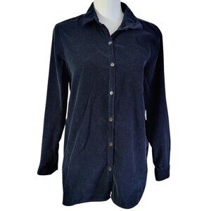 J JILL Corduroy Black Button Down 100% Cotton Shirt Women's M Petite
